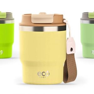 ECOROOTS Evergreen - Gobelet Isotherme | Tasse Café à Emporter | Couvercle Antifuite | Sans BPA | Acier Inox. | Thermo Café Voyage | Tasse Isotherme Bureau Sport | Mug Thermique (JAUNE IPA, 360 ml) (ECOROOTS, neuf)