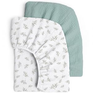 lulumoon Lot de 2 draps-housses en mousseline de coton pour enfant - 60 x 120 cm / 70 x 140 cm, pour lit de voyage, lit d'appoint, motif d'arbre vert, 60 x 120 cm (Treen-UK, neuf)