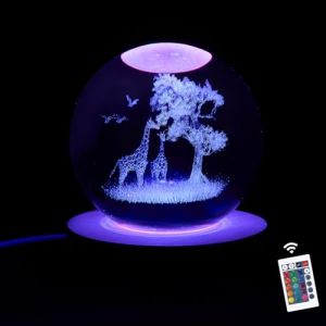 Ginsso Cadeau pour femme, figurine de girafe 3D de 80 mm, lampe boule de cristal avec t&eacute;l&eacute;commande, d&eacute;coration de girafes pour chambre &agrave; coucher, figurine de girafe, anniversaire, No&euml;l, pour enfants (oasisblossomuk, neuf)