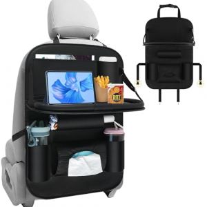 CHWNIBAY Organisateur Voiture Enfant, Organisateur Voiture, Protege Siege Voiture Enfant avec Table Pliante, Pochette pour Tablette et Poches Multiples, Matière Imperméable PU, Noir (CHW Online Shop, neuf)