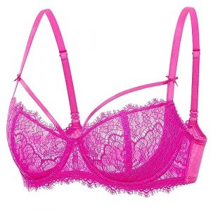 DOBREVA Femme Soutien Gorge Push Up Balconnet Grande Taille avec Armatures Sexy Dentelle Demi Fuchsia Brillante 100F (Jimu Fashion, neuf)
