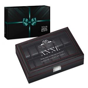 Maverton Bo&icirc;te &agrave; Montres avec Vitrine Grav&eacute;e - &Eacute;tui en Cuir Synth&eacute;tique Noir pour 12 Montres - Bo&icirc;te de Rangement &agrave; Personnaliser &ndash; Cadeau d&rsquo;anniversaire pour Femme - amour - (MAVERTON, neuf)