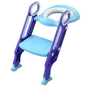 Drumm Réducteur de Toilette Siège de toilettes pour enfants avec marchepied et poignée, Pliable et réglable réducteur toilette enfant avec marche(Bleu + violet) (jusiZL, neuf)