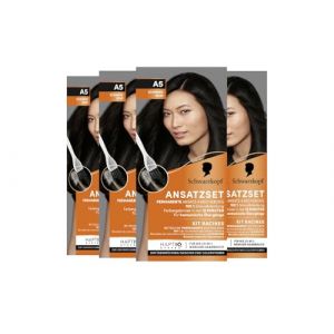 Schwarzkopf Kit de racines A5 noir niveau 3 (4 x 45 ml), coloration permanente pour cacher la racine des cheveux en seulement 10 minutes, couleur de racines pour des transitions harmonieuses (SpeedySelect, neuf)