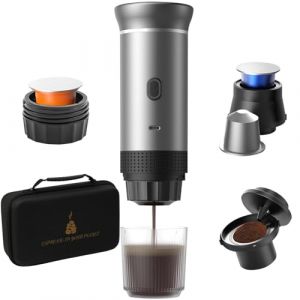 Jenmayt Machine à Café Espresso Portable 15 Bars – Cafetière Électrique Sans Fil avec USB Rechargeable, Compatibilité avec Capsules Nes/Café Moulu pour Voyage, Camping, Bureau (avec sac) (Shuyi Tech, neuf)