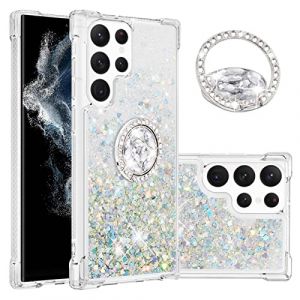 IMIRST Etui de T&eacute;l&eacute;phone pour Samsung S23 Ultra (6,8'') Bling Paillettes Liquidsands &eacute;tincelle Coque Diamant Anti-Chocs pour Samsung Galaxy S23 Ultra. YBK Love Silver (MRSTER, neuf)