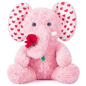 IKASA El&eacute;phant Peluche Tenir Rose Amour pour La Saint-ValentinPeluche 32cm Petit Jouet Doux,Cadeaux de Saint-Valentin pour Petite Amie (IKASA TOYS, neuf)