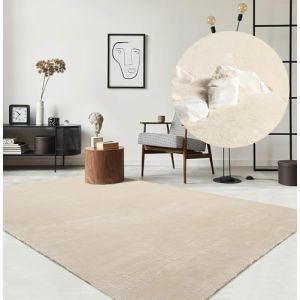 the carpet Relax Tapis Moelleux à Poils Courts, Dessous antidérapant, Lavable à 30 degrés, Super Doux, Aspect Fourrure, Beige, 300 x 400 cm (the carpet, neuf)
