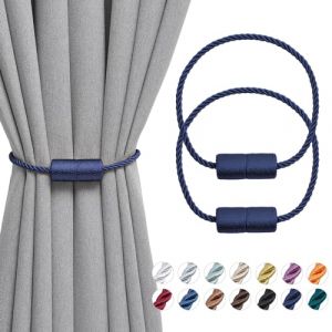 Pretty Jolly Lot de 2 embrasses de rideaux magnétiques – 40,6 cm – Tissage fait main en corde latérale pour décoration de fenêtre de maison et de bureau (bleu foncé) (PrettyJolly, neuf)
