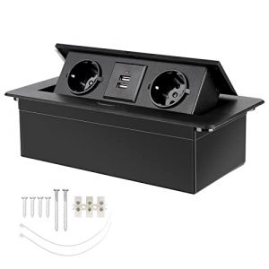 CPROSP Prise Encastrable Plan de Travail Noir, Multiprise Plan de Travail Cuisine avec 2 Prises +2USB (CPROSP, neuf)