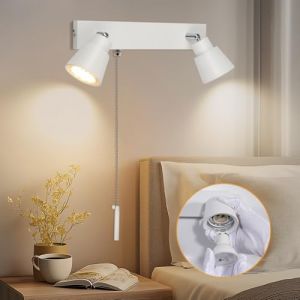 TaFiCo Blanc Applique avec Interrupteur à Tirette 2 Spots GU10 - Applique Moderne d'intérieur avec Interrupteur Rotatif à 350° - 50 W Applique avec Interrupteur pour Chambre Salon - Sans Ampoules (TaFiCo, neuf)