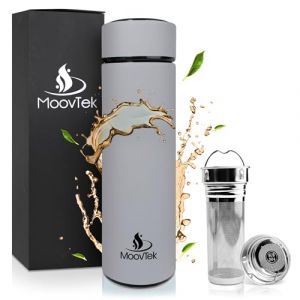 Original Bouteille Infusion thé & Fruits Isotherme en INOX Double paroi 18/8 avec INFUSEUR EXTRA LONG 400ml - (Gris) (TK Adventure Store, neuf)