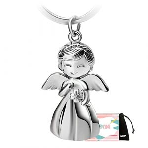 GZXYA Porte-clés ange gardien porte-bonheur avec trèfle pour examens ou voiture, cadeau pour femme, petite amie, collègues (ange, argenté, mm, Porte-bonheur (GZXYA, neuf)