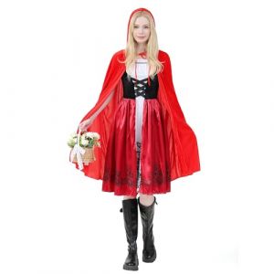 QiaoPkeb Costume de Petit Chaperon Rouge pour femme adulte, cape de Chaperon Rouge, robe de f&ecirc;te, de carnaval, d'Halloween, de jeu de r&ocirc;le (L) (JuMingXing, neuf)