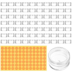 71 Pcs 5ML Petit Pots Vide Cosm&eacute;tiques, Petits Contenants avec Couvercles en Plastique, Pots d'&eacute;chantillons de Voyage, Pots &agrave; Cr&egrave;mes, Mini R&eacute;cipients Vide Cosm&eacute;tiques + Grattoir et &eacute;tiquettes (runxsam, neuf)