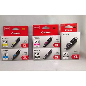 Canon PGI-550/CLI-551 XL Cartouches d'encre haute capacité d'origine pour Pixma iP7250, iP8750, iX6850 MG5450, MG5550, MG5650, MG5655 MG6350, MG6450, MG6650, MX725, MX925 (druckdichaus, neuf)