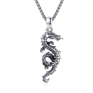 CUOKA MIRACLE Cha&icirc;ne dragon en argent sterling 925 pour homme - Pendentif dragon - Collier pour femme - Unisexe - Bijou dragon - Cadeau de Saint-Valentin pour hommes et filles, Argent sterling (CUOKA MIRACLE, neuf)