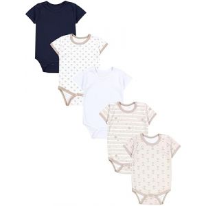 TupTam Body B&eacute;b&eacute; &ndash; Lot de 5 Body B&eacute;b&eacute; Gar&ccedil;on en Coton &ndash; Body B&eacute;b&eacute; 0-3 Mois Respirants et Pratiques, Renard Beige Etoiles Rayures Blanc Bleu Fonc&eacute;, 104 (LotteStyle, neuf)