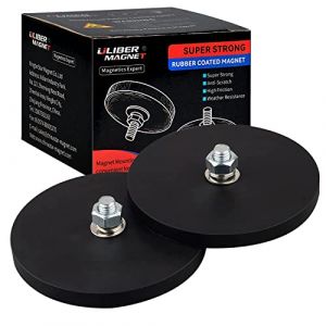 ULIBERMAG Lot de 2 aimants recouverts de caoutchouc avec goujon fileté mâle M8, néodyme puissant anti-rayures 45 kg pour barre lumineuse extérieure, feux de signalisation et outils (Ulimag Magnetics Expert, neuf)