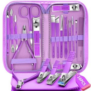 Set Manucure P&eacute;dicure - Set De 16 Pinces Professionnels De Toilettage Des Ongles Kit De Manucure P&eacute;dicure, Kit De Soins Des Ongles Id&eacute;e Pour Les Hommes Et Les Femmes Avec &Eacute;tui De Voyage Violet (Phoenix-UK, neuf)
