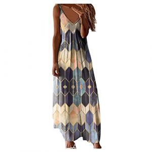 Robe D Ete Femme Chic Africaine Longue Une épaule Demi Manches Chauve-Souris Solide Robes décontractées en Vrac Sangle en métal Plage Mini Robe de Soleil Robe Coton Grande Taille Robe Medievale (BAULMD（90% Big Promotion Without Discount Code ）, neuf)