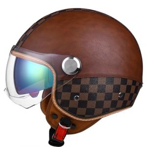 EBAYIN Casque Moto Ouvert, Retro Casque Jet, Demi-Casque, Casque Protection en Cuir Vintage, Casque Cooter 3/4 Casque d'aviateur À Double Lentille Approuvé ECE for Hommes Et Femmes(D,M=(57~58cm)) (GAOSHUXIA666, neuf)