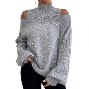 NaLatia Pull Femme Chic et Elegant &Eacute;paules d&eacute;nud&eacute;es Sweat Femme Col roul&eacute; Pulls Tricot&eacute; Pull Chaud Hiver Manches Longues Tunique Couleur Uni Haut Grande Taille Sweatshirts Ample Top (GUnakd, neuf)