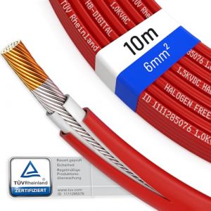 hb-digital 10m Câble solaire 6mm² Photovoltaïque H1Z2Z2-K - Certifié TÜV Rheinland - Résistant aux UV Flexible 1500V Cable PV pour Panneau solaire Régulateurs de charge Onduleurs - Rouge (HB-DIGITAL, neuf)
