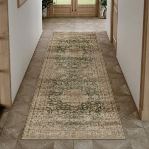 HUGEAR Vert Vintage Tapis Couloir 60x240cm Lavable en Machine Antidérapant Long Carpet Cuisine Descente de Lit Chambre Adulte Salon Salle a Manger Bureau Doux Poil Ras Carpette (RONGBEN, neuf)