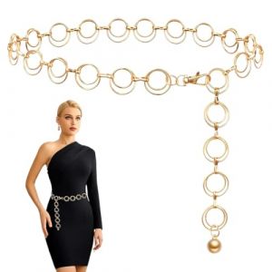 Ceinture Femme en M&eacute;tal, 1 article Ceinture Chaine pour Femme, Boucles R&eacute;glables, Cha&icirc;ne de Taille en M&eacute;tal R&eacute;glable Ceinture Tendance pour Robe, Jeans, Cowgirl (Behaodian Store, neuf)