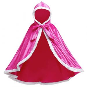 Monissy Reine des Neiges Cape &agrave; Capuche en Velours Peluche Blanche Dentelle Princesse Fille Cape Mignonne Enfant V&ecirc;tement Hivers Halloween No&euml;l Carnaval D&eacute;guisement Soir&eacute;e, Rose, 100 (Monissy, neuf)