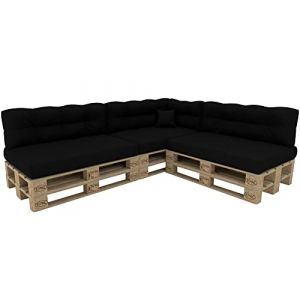 POKAR Set de 8 Coussins pour Palettes Euro: 3X Assise 120x80cm + 3X Dossier 120x40cm + 1x Dossier 60x40cm + 1x Coussin 40x40cm, Canap&eacute; de Jardin, Int&eacute;rieur et Ext&eacute;rieur, sans Palette, Noir (EURAKOP-FR, neuf)