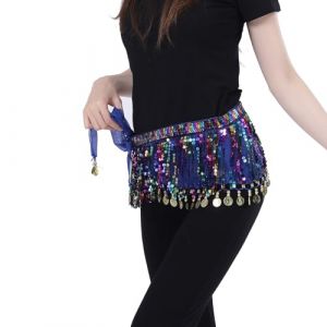 Bailinks &Eacute;charpe de hanche sequins danse orientale,jupe en mousseline avec pi&egrave;ces monnaie pour la danse du ventres,les cours de yoga,performances-Ceinture &eacute;charpe de danse pour femmes(Bleu roi) (FZTOP-EU, neuf)