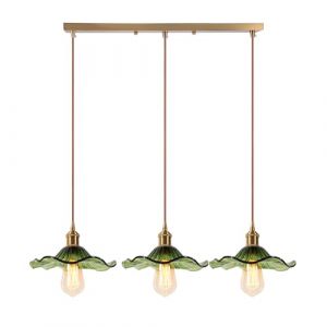 LIGKIN 3 Lamps Suspension en Verre R&eacute;tro Lustre &agrave; Fleur Cr&eacute;ative Lampe &agrave; Suspension Abat-jour en Verre E27 Luminaire Plafonnier avec Barre pour Salon Chambre Salle &agrave; manger (LigKin Light, neuf)