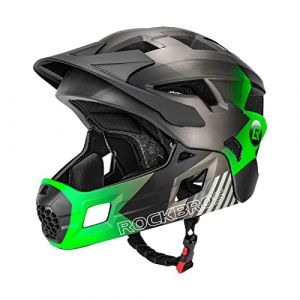 ROCKBROS Casque de V&eacute;lo Enfants, Casque Enfant V&eacute;lo Int&eacute;gral, Casque Complet de BMX VTT D&eacute;tachable Respirant Anti-Choc Protection Amovible CE, Taille S pour Gar&ccedil;ons Filles 3 &agrave; 15 Ans Noir Vert (RockBrosbike, neuf)