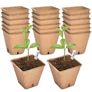 gueche Pots Biodégradables, Lot de 60 Pots de semis en Fibre biodégradable de 6 cm avec 60 étiquettes de Plantes, Godets Semis Plantes Biodégradables, Fleurs, Pots de semences pour Jardin (Garden-EU, neuf)