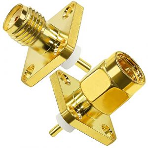 TUOLNK Connecteur de Montage sur Panneau SMA Prise mâle SMA Bride à 4 Trous Châssis à souder Adaptateur coaxial SMA Femelle Jack Panneau de Montage PCB Convertisseur coaxial 2 Pack (TUOLNK Tech FR, neuf)