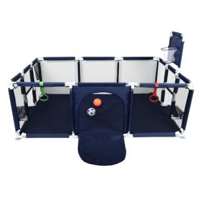 OHMG 180X120CM Parc Bebe,Parc Enfant,Grand Parc Bebe avec Barrières,Parc Bébé en Tissu Oxford, Parc De Jeux Bébé pour Appartement,Basketball Rack,2 Balles,2 Anneaux (C-Cacher le bleu, 180*120*66cm) (jusiZL, neuf)