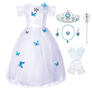 JerrisApparel Robe De Cendrillon Robe De Princesse Costume (110, Blanc avec Accessoires) (Umupi EU, neuf)