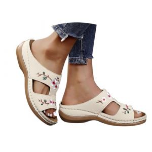 Sandales Femme &eacute;t&eacute; Confortable Compens&eacute;es Plateforme Orthop&eacute;dique Sandales avec Support Pantoufles en Cuir Mode Tongs Sandales de Marche &Agrave; Bout Ouvert Flip Flops (Zoydin, neuf)