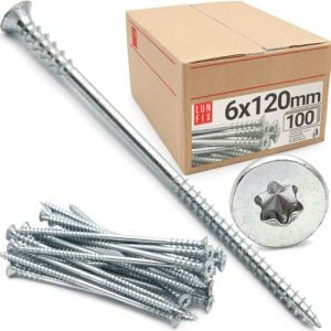 Vis de réglage 100 pièces 6x120 mm torx zinguées – vis à bois, acier zingué, vis terrasse pour charpente, menuiserie, poutre, lambourde, cloison, aggloméré, bois dur – Lun Fix (LUN FIX, neuf)