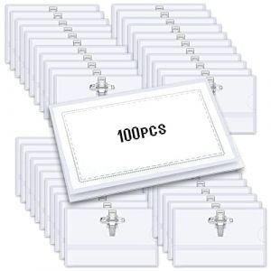 Porte Badge Plastique Horizontal à Pince,porte-badges horizontaux en plastique transparent,avec pince crocodile et épingle de sûreté,90 mm x 56 mm (100) (Hengning, neuf)