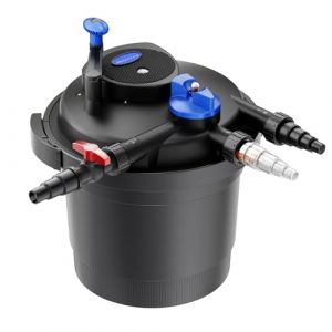 Wiltec CPF-5000 Filtre de Bassin à Pression avec stérilisation UV - 380 x 380 x 410 mm - 11 W/étang 8000 l Max. / réservoir 20 l - Nettoyage Facile - Filtration Eau à Grand débit (Wiltec Wildanger Technik GmbH, neuf)