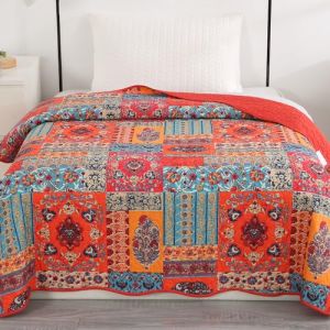 Qucover Couvre Lit 1 Personne, Dessus de Lits et Couvre-Lits 150x200cm, Boutis Couvre Lit Coton Patchwork Boh&egrave;me, Plaid Grande Taille Mixte Couleur Oranges (CAIXIAO, neuf)