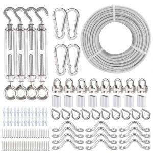 hannger Kit de suspension pour guirlande lumineuse, 60m de câble en acier enduit de PVC avec tendeur M5 et crochets Câble en fil de fer 5mm polyvalent pour kit de suspension de guirlande lumineuse (Yulesen, neuf)