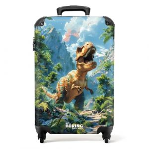 NoBoringSuitcases.com Valise Enfant Garcon, Valise Cabine, Valise Rigide, Bagages Enfant, Valise Enfant Roulette, Trolley, Valise Garcon, Valise Cabine 55x35x25cm (T-Rex dans la Jungle - Vert) (NoBoringSuitcases, neuf)