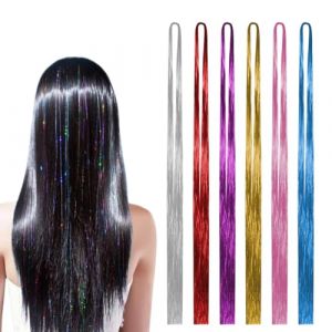 Kit Extension de Cheveux Tinsel 6 Couleurs, Paillette Rajout Cheveux Tresses, 120 cm, Mèches de Cheveux Colorées, 1200 Mèches d’Accessoires Pailletés, pour Femmes, Filles et Enfants (WANGNA STORE, neuf)