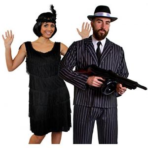 D&eacute;guisement accessoires pour couple de gangster adulte une robe noire Charleston S. un bandeau, un collier de fausses perles + un costume XXL, une mitrailleuse Thompson gonflable, un chapeau (ILFD GROUP LTD, neuf)