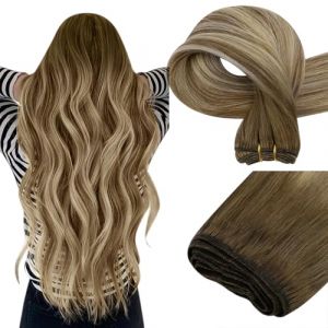 Easyouth Tissage Naturel Cheveux Humain Ombre Brun Extension Cheveux Vrais Tissage Balayage Brun Foncé et Moyen à Blond Clair Extension a Tissage Cheveux Remy Lisse 30 cm 70g (Easyouth Hair, neuf)