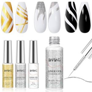INPING 3PCS Liner Gel Nail Art,3 Couleurs Blanc Or et Argent Pailleté Vernis Semi Permanent Liner,UV Gel Vernis à Ongles pour la Peinture au Trait,Ensemble French Manucure pour Débutants,8ML (An-Jing-Wen, neuf)